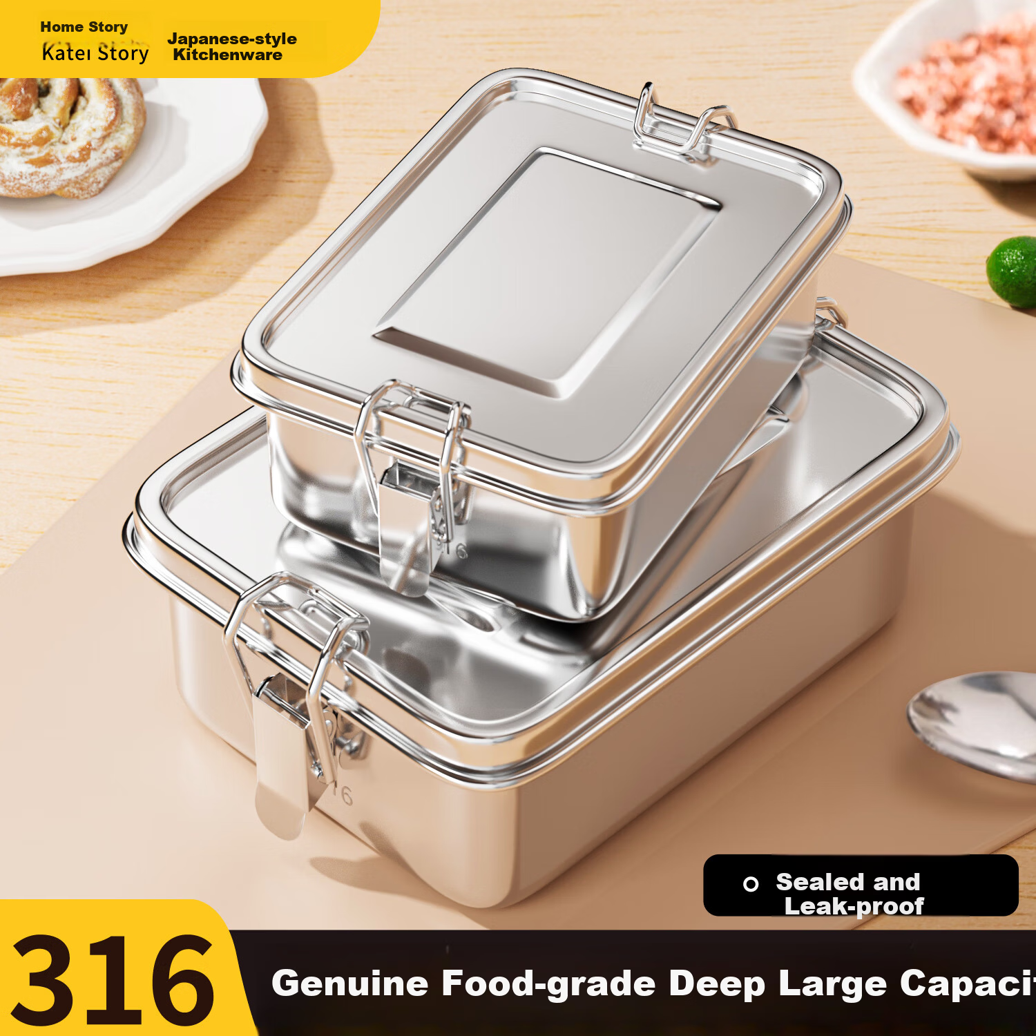 KATEI STORY Japanese Stainless Steel Lunch Box 316 Food Grade with Lid Office Worker Vintage Canteen Steamed Rice Bento Box