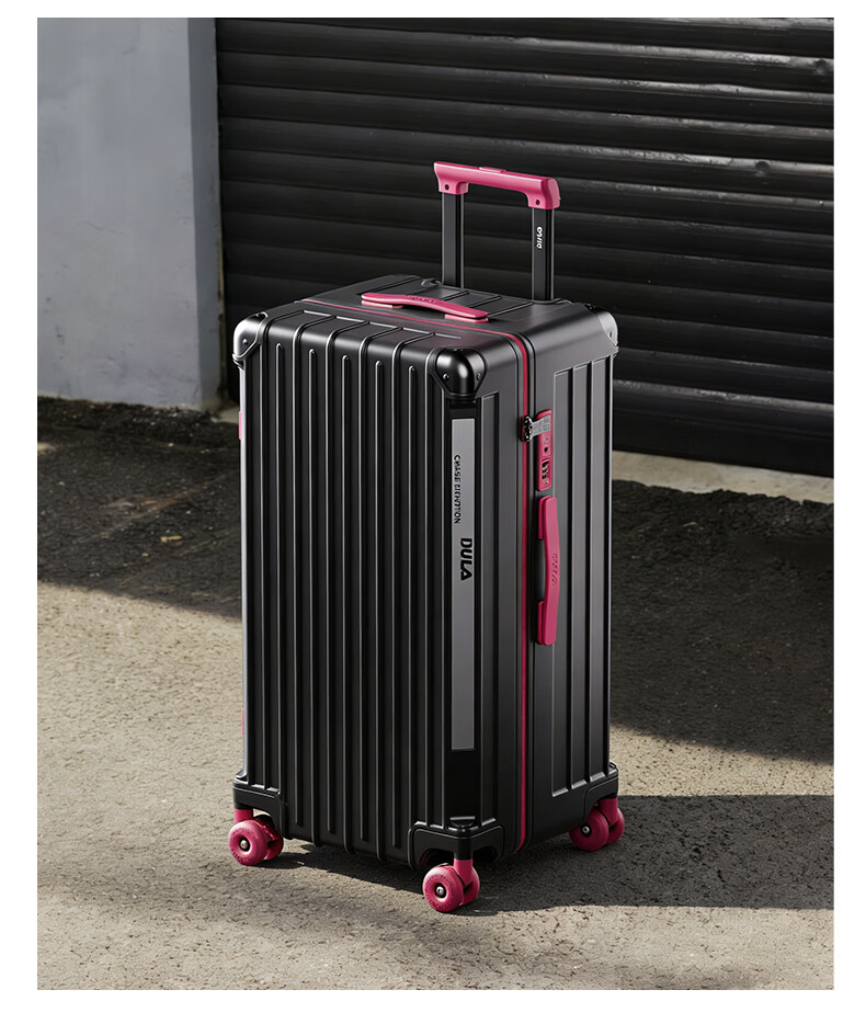DULA Innovative Plastic Frame PC Luggage Large Capacity Cup Holder Trolley Case Travel Suitcase Password Lock 28 Inch Slate Brown 36