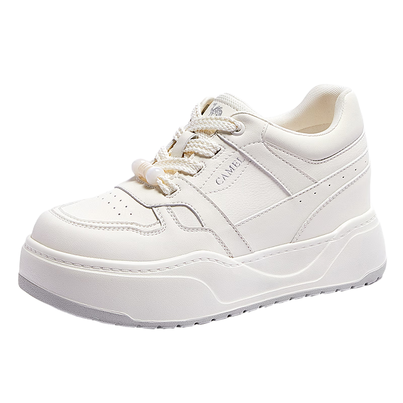 CAMEL Women's Minimalist Casual White Sneakers Comfortable Flat Shoes L26S577200G Beige (Internal Height Increase) Size 37