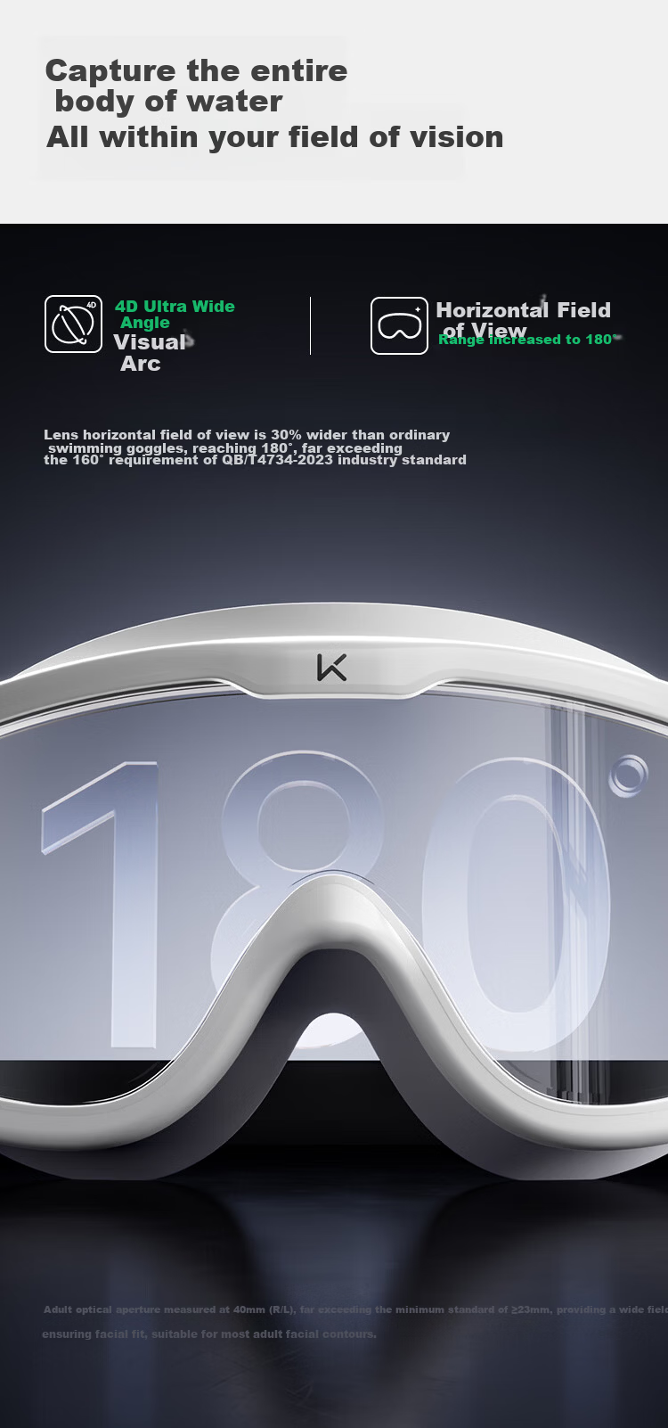 Keep Large Frame Waterproof Anti-Fog Swimming Goggles Unisex Comfortable Adult 473 Moonlight White 7
