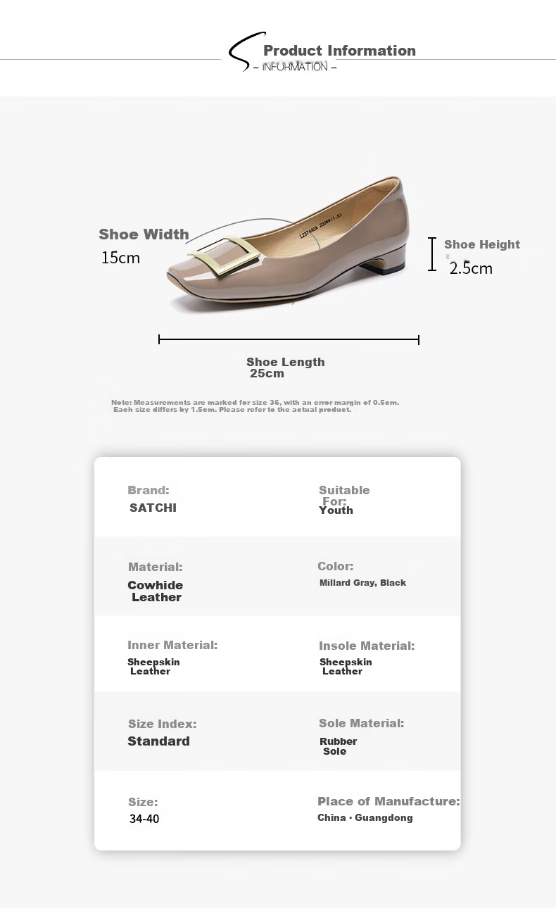 SATCHI Low Heel Women's Shoes 2025 New Square Buckle Patent Leather Comfortable Fashion Nude Work Shoes L237440A 3