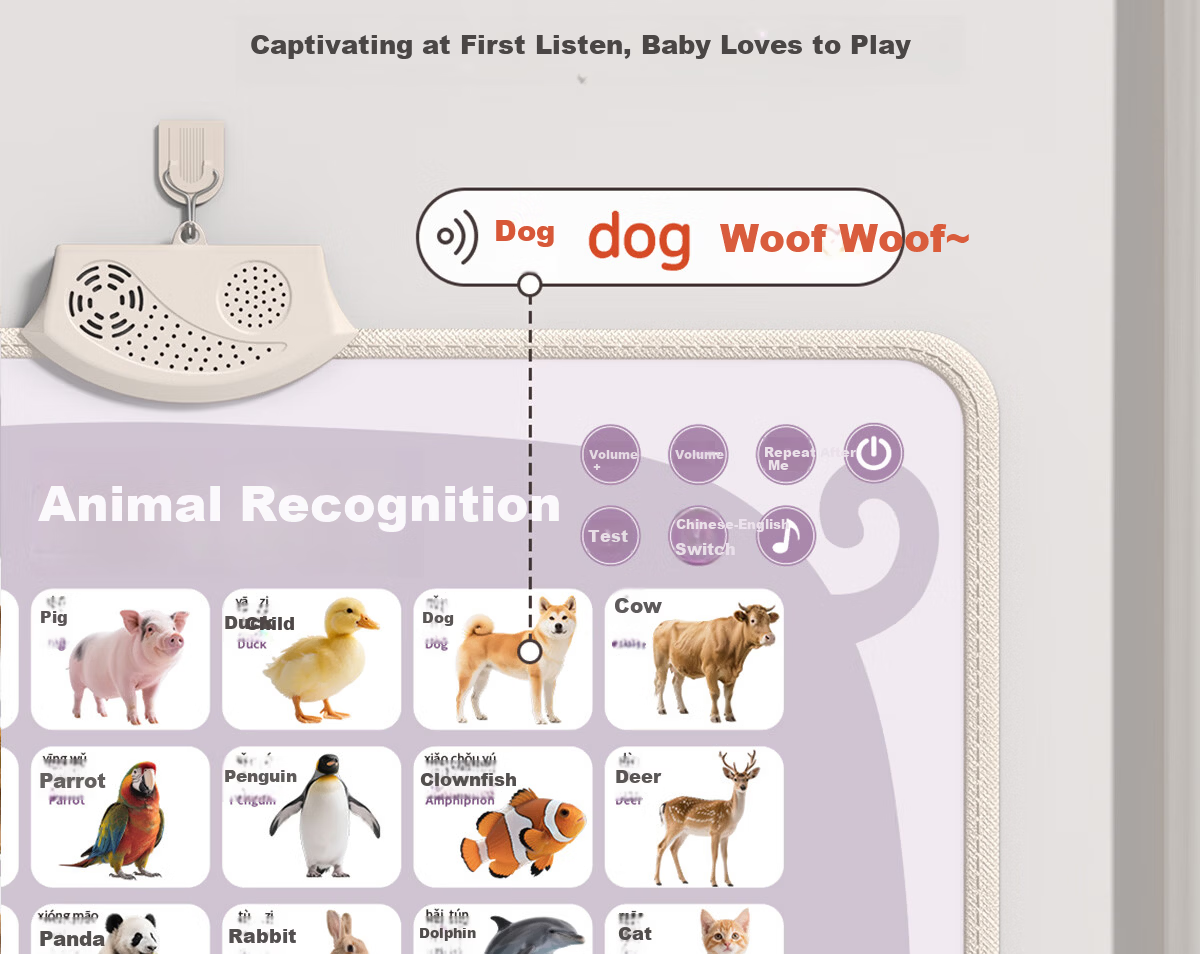 Tushushu Early Education Audio Wall Chart for Infants 0-2 Years Old - Baby Characters, Fruits, Vegetables, Animals, and Transportation Cognitive Learning Toy 8