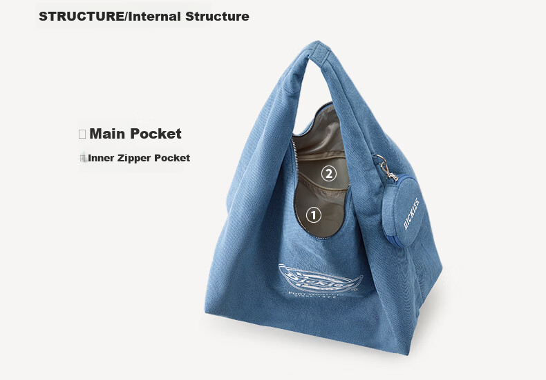 Dickies Denim Blue Large Capacity Shoulder Tote Bag Travel Commuter Casual Women's Bag 5