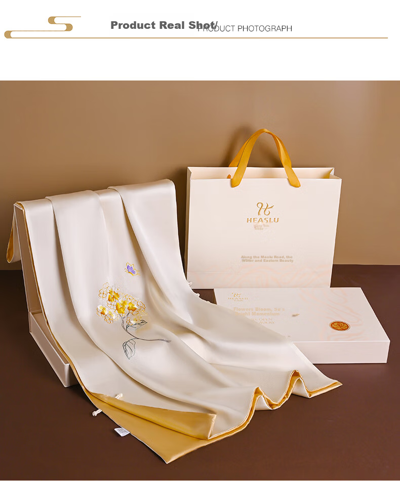Hangsilk Road Pure Silk Mulberry Silk Scarf [Intangible Cultural Heritage Su Embroidery Pankou] Gift for Elders and Mothers Birthday Women's Day Gold Thread 9