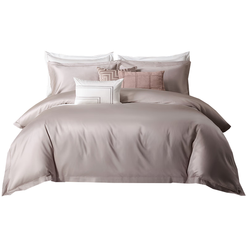 Canasin Hilton Four-Piece Bedding Set, 60s Sateen Pure Cotton Class A Bed Sheet And Duvet Cover, Pink-Gray, for 1.8-Meter Bed