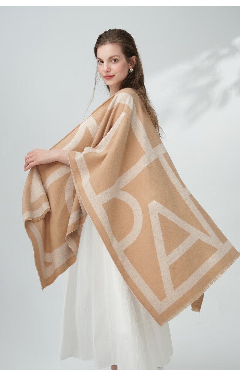 ELLE Women's Shawl French Elegant Temperament Jacquard Scarf for Air-conditioned Rooms Four Seasons Gift for Mom Camel Color 18