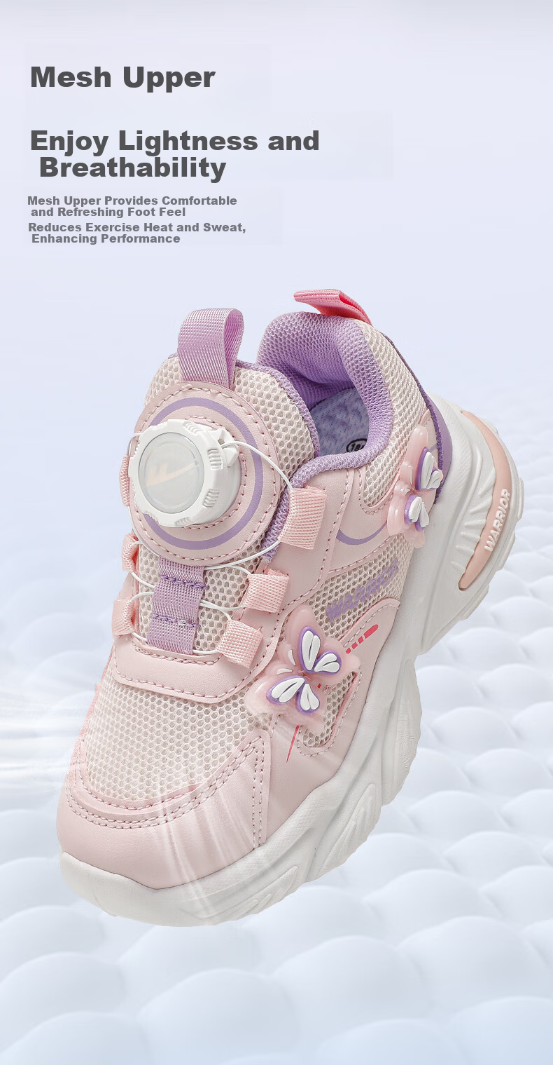 Warrior Girls' Sports Shoes Spring and Autumn Mesh Breathable Casual Running Shoes WZ-1523 Pink/Purple Size 34 4