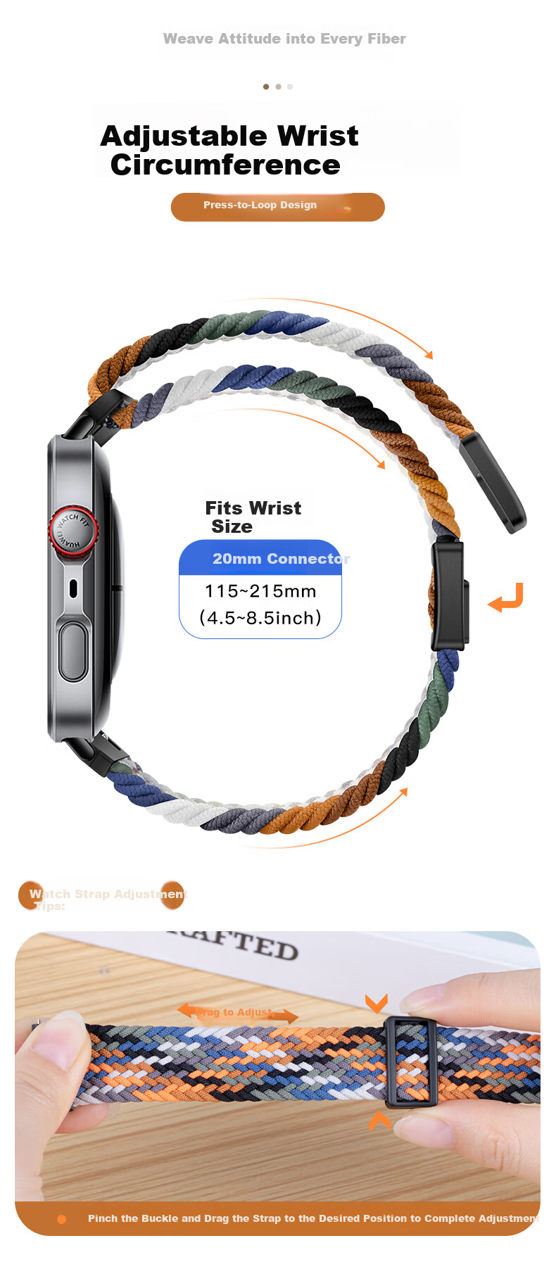 Binghong Compatible Huawei Fit4 Woven Magnetic Strap Huawei Watch Fit4 Strap for Men and Women Huawei Fit4 Pro Strap Huawei Watch Fit3 Nylon Strap - Black 4