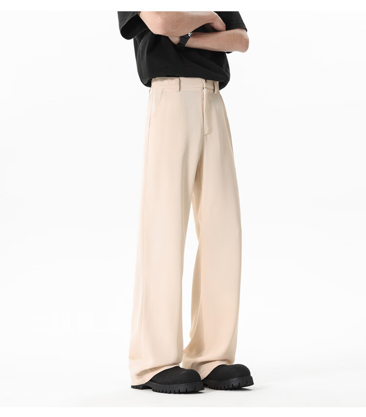Dingfengbaoluo Men's Summer Loose Lightweight Straight-Leg High-End Feel Slight Flare Casual Suit Pants DBY68 Black XL 13
