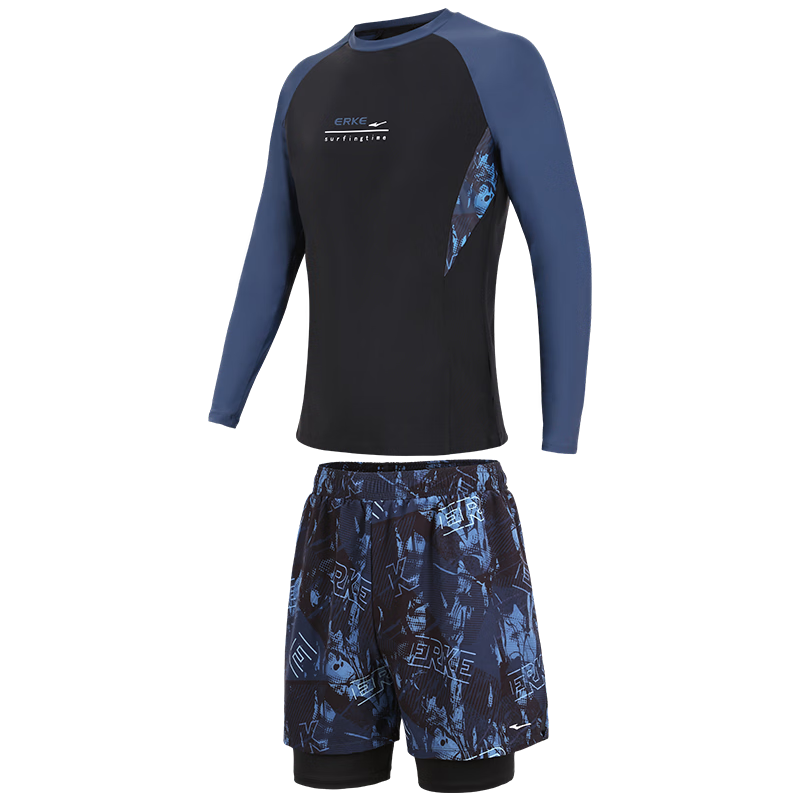 ERKE Men's Swimwear Sunscreen Long Sleeve Youth Two-Piece Plus Size Hot Spring Sports Swimming Suit Adult Set