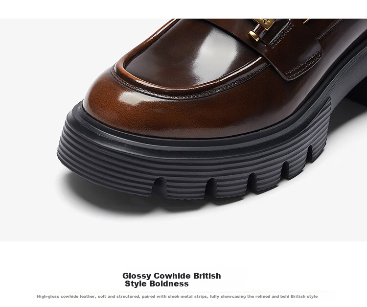 Laird Spring Summer New Thick Sole Genuine Leather Vintage College Style Loafers Women 6T72501 Truffle Black BKL37 7