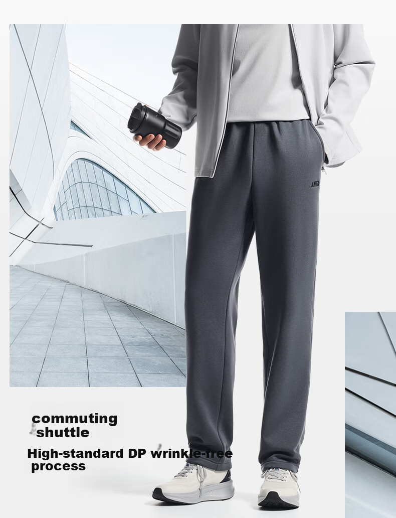 Anta Fleece-Lined Warm Men's Straight-Leg Sweatpants Spring Knit Outdoor Running Trousers Casual Pants 9