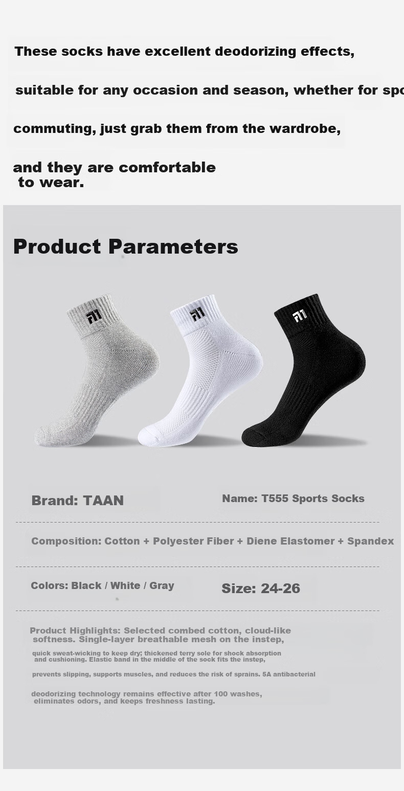 TaanTaan Antibacterial Odor-Resistant Towel Sole Breathable Short Sports Badminton Socks for Men T555 White 3 Pairs Pack 9