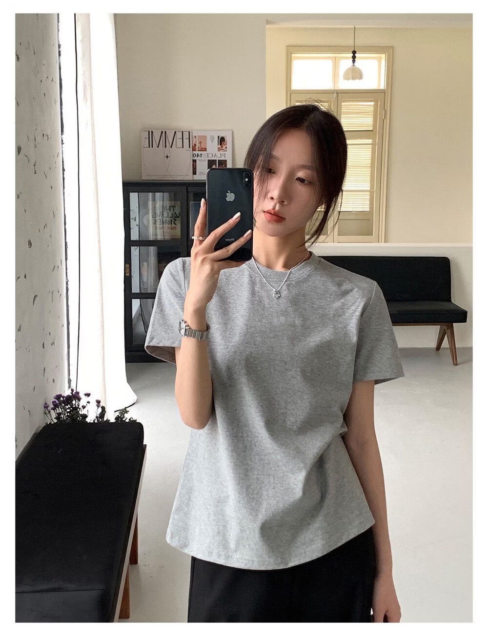 ICH MODE Minimalist Paper Doll Short Sleeve Women's T-Shirt Summer Simple Cool Base Shirt Solid Color White S 12