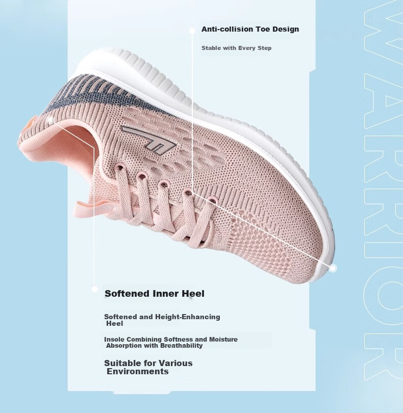 Warrior Women's Sports Shoes Spring Summer Shock Absorption Soft Sole Rebound Casual Shoes for Moms and Elderly 0686 Pink Purple Size 38 16