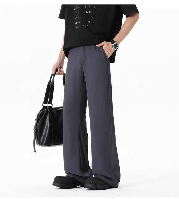 Dingfengbaoluo Men's Summer Loose Lightweight Straight-Leg High-End Feel Slight Flare Casual Suit Pants DBY68 Black XL 17