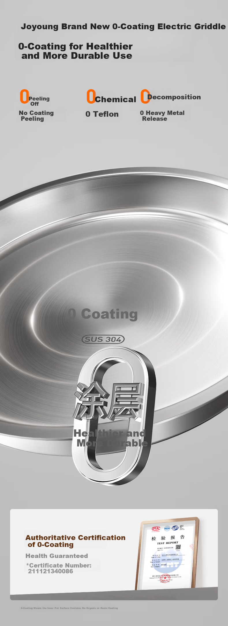 Joyoung New Stainless Steel Electric Griddle 0-Coating 36+8MM Floating Space Detachable Upper and Lower Plates 1700W Double-Sided Heating Pancake Maker JK30-GK750 7