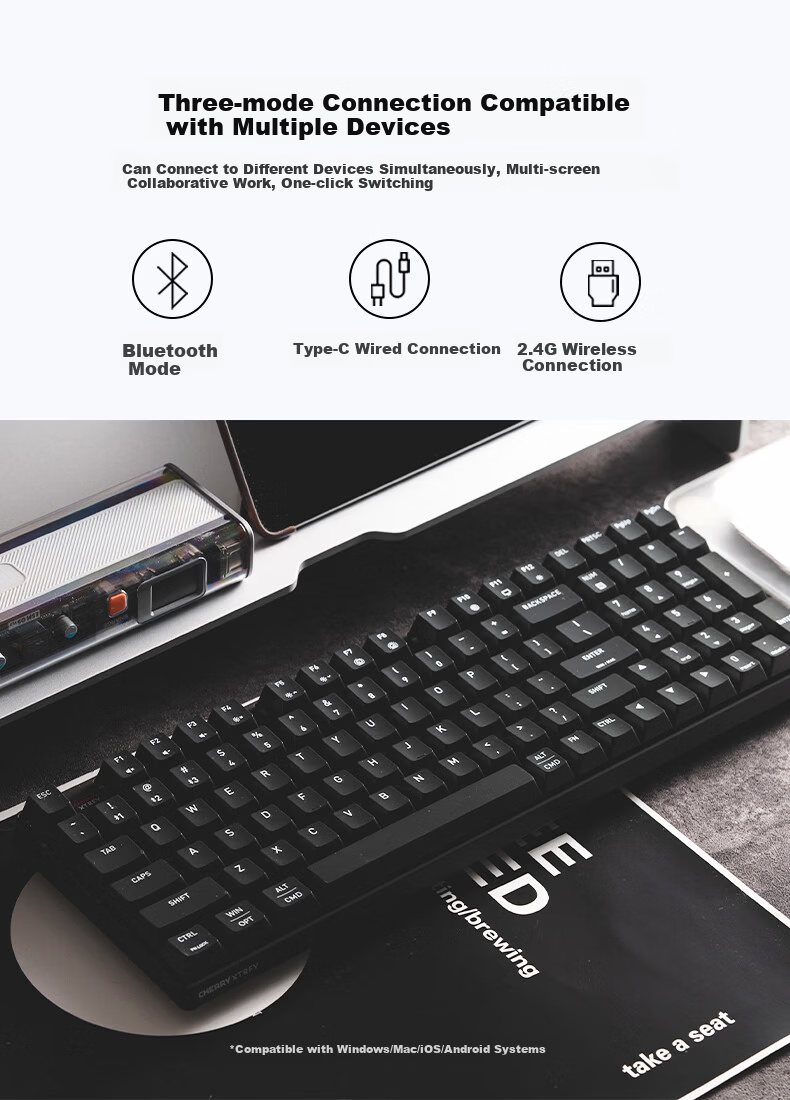 CHERRY K37W Wireless Bluetooth Tri-Mode MAC Keyboard RGB Backlit Mechanical Feel 98-Key Efficient Layout WIN/MAC Compatible 8