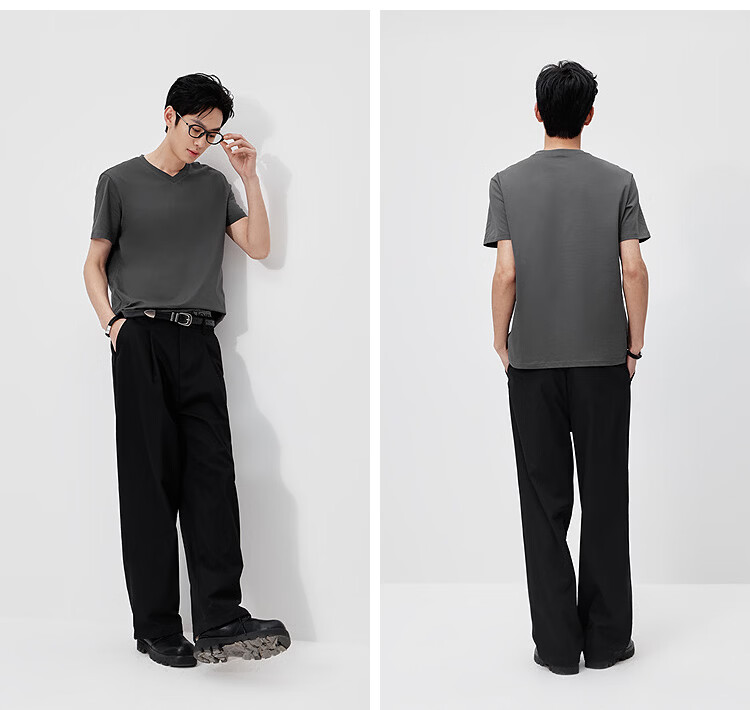 Semir 【3A Antibacterial】Men's Short Sleeve T-Shirt 26 Summer Basic Solid Color V-Neck Casual Tee 109326100101 18