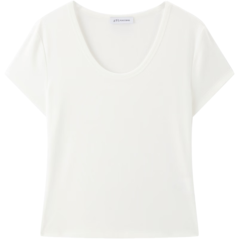 Peacebird Women's T-Shirt [8AM Commute T] Regular Shoulder Basic Short Sleeve Summer U-Neck Top U-Neck - White S