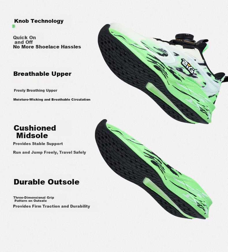 BIG WASP Kids Boys Sports Shoes Children's Spring Running Shoes D112611031XW Twilight Green (Double Mesh) Size 34 4