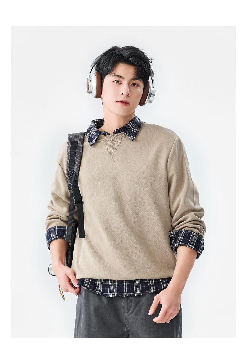 Baleno Men's Triangle Neck Sweatshirt Autumn Heavyweight Base Shirt Casual Versatile Crew Neck Simple Trendy Jacket 13