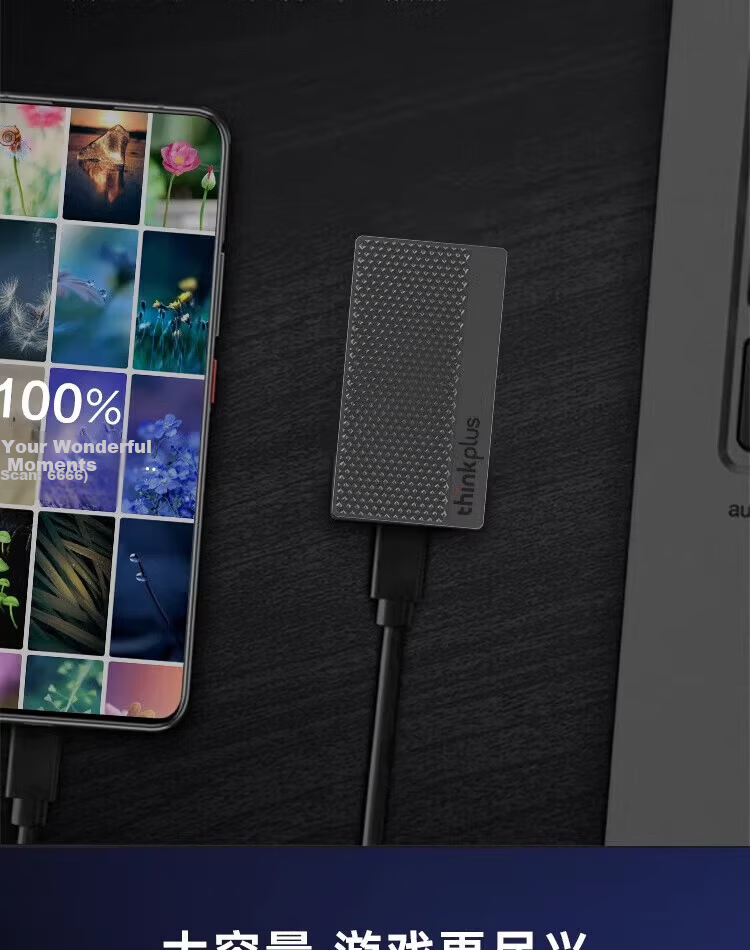 ThinkPlus Lenovo 512GB Portable SSD Type-C Mobile High-Speed External Hard Drive 550MB/s Compact Pebble PSSD 4