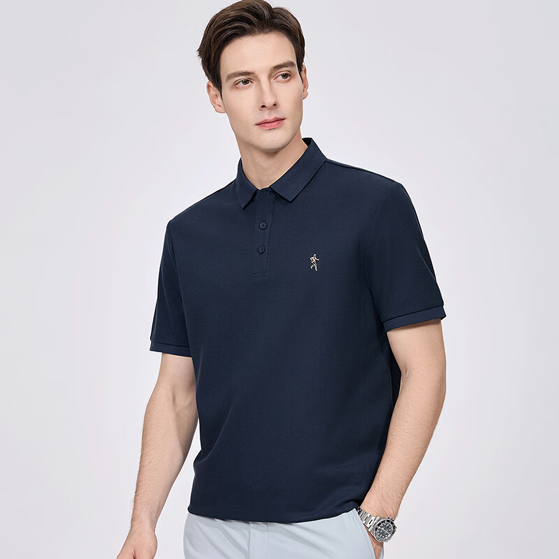Dancing with Wolves [Instant Cooling] Premium Fabric Summer Men's Commuter Antibacterial Short Sleeve Polo Shirt 101 Navy Blue M