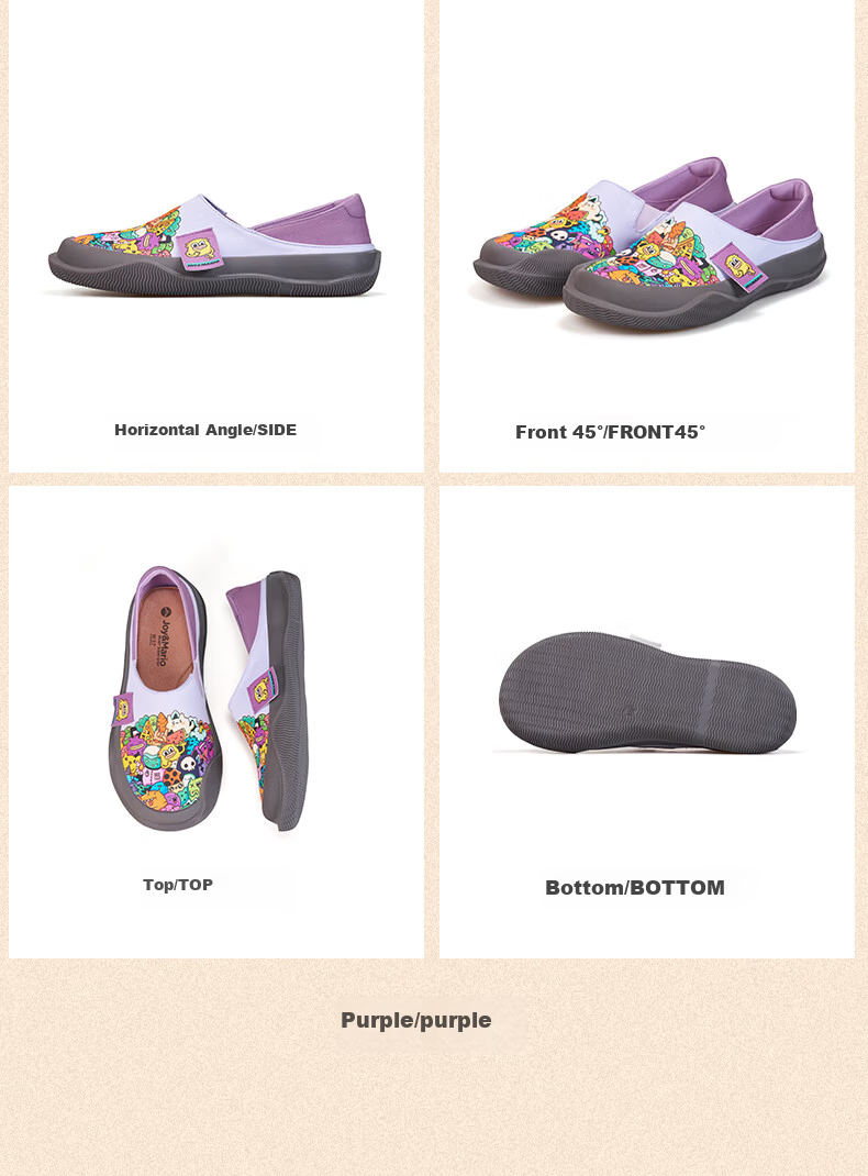 J&M Women's Loafers Flat Slip-On Graffiti Casual Commuter Canvas Shoes Purple Size 37 14