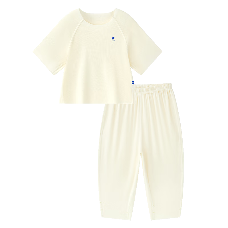 Babycare Children's Natural Cool Spring and Summer Home Mid-Sleeve Adjustable Baby Loungewear Set Cloud White 100