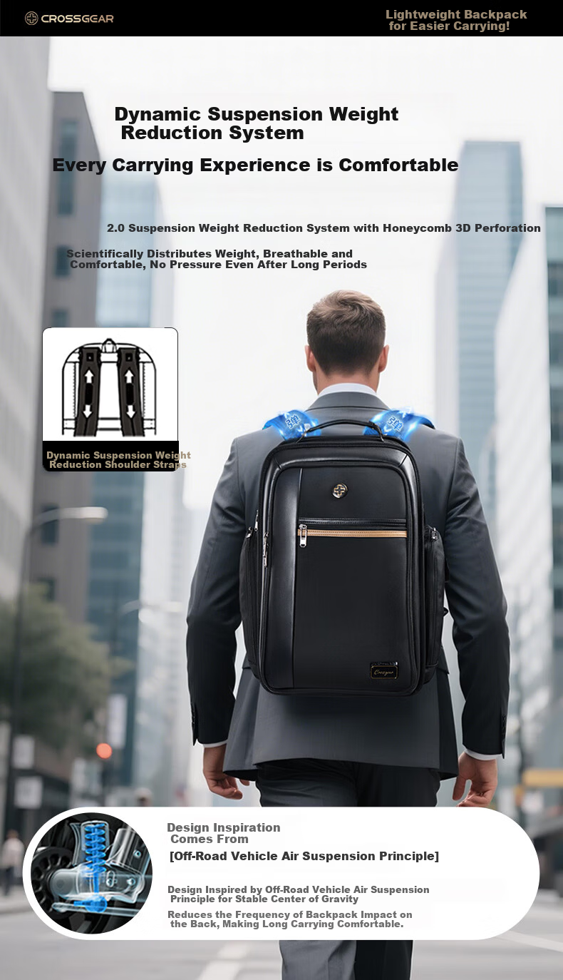 CROSSGEAR Cross Medal Weight Reduction Master Max Business Backpack, 17-Inch Laptop Bag, Large Capacity Travel Backpack for Business Trips 3