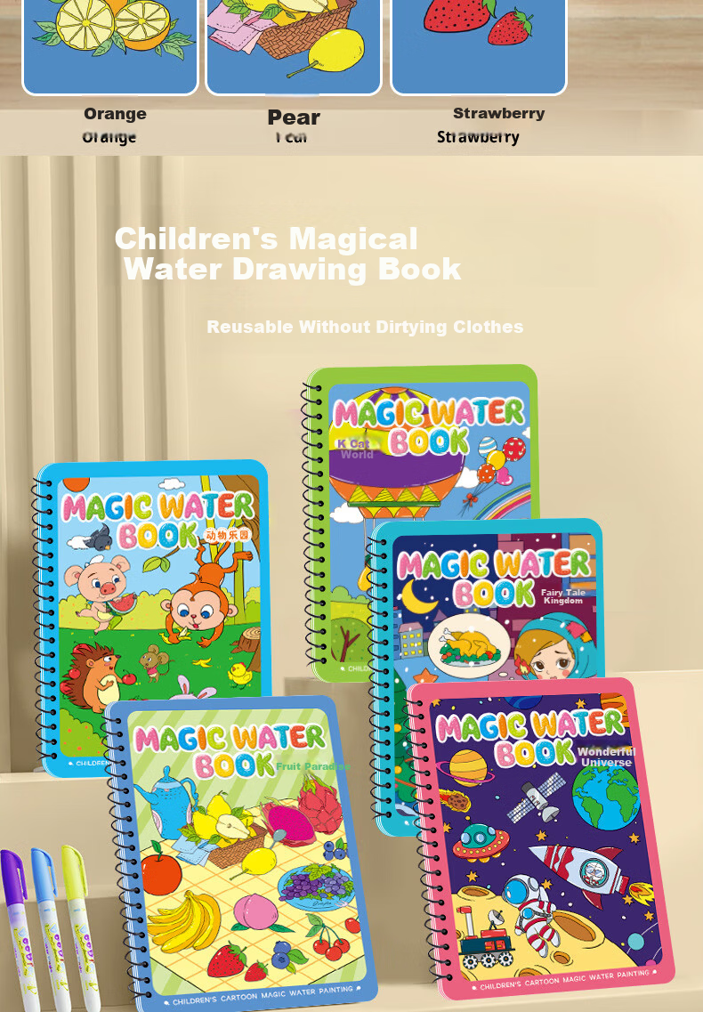 Bameika Children's Water Drawing Book Magical Doodle Coloring 0-3 Years Baby Watercolor Painting Set Birthday Gift 7