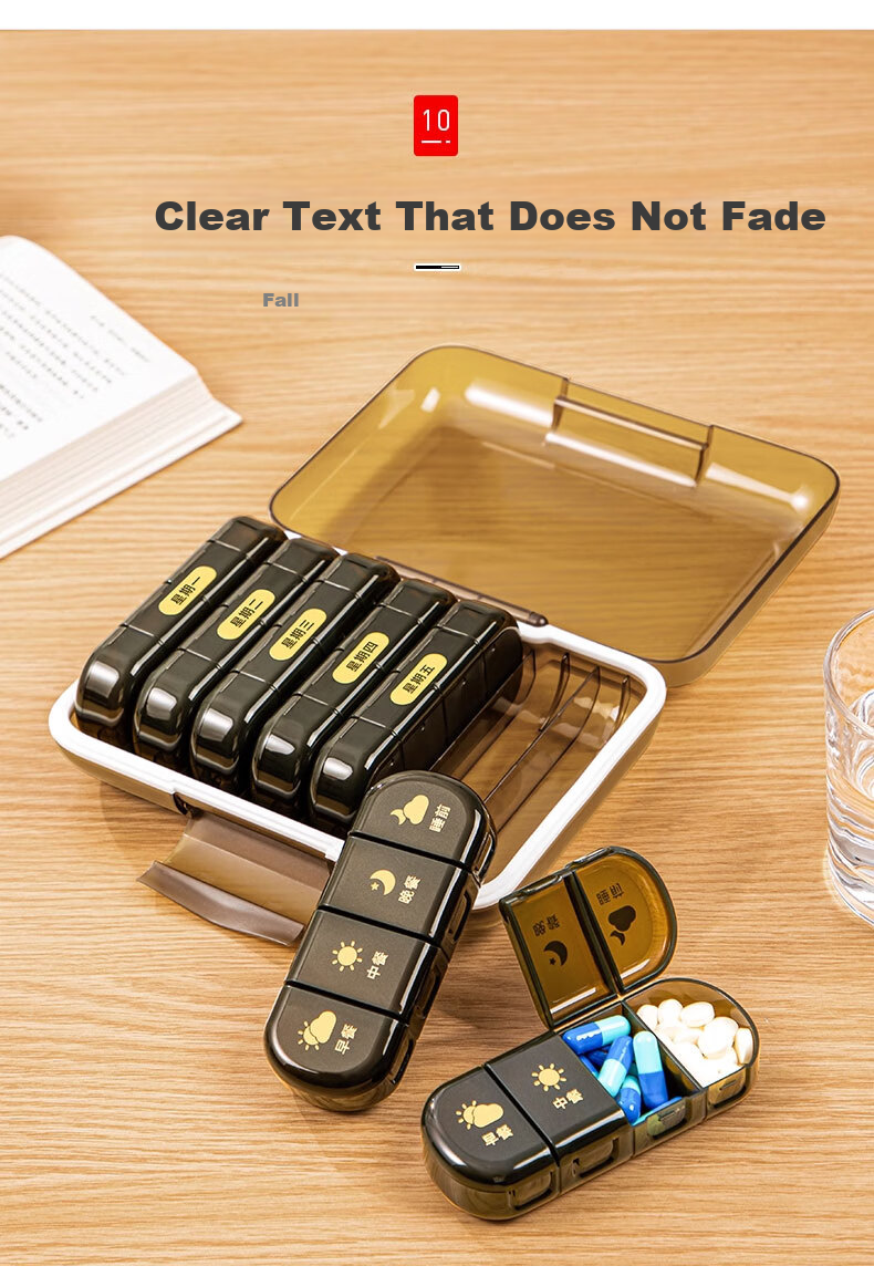 Zhifan Japanese Portable Weekly Pill Organizer 7-Day Medicine Dispenser with Medication Reminder Small Pill Box 18