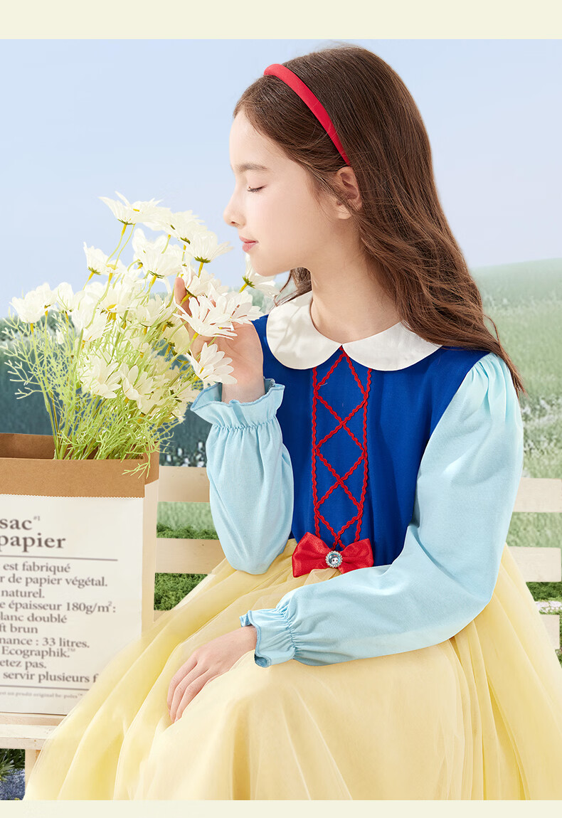 Disney Girls Dress Children's Skirt Spring Summer New Snow White Mesh Long Dress for Older Kids Q069S Snow White 150 6