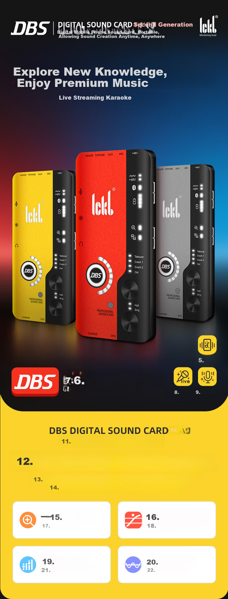 Ickb DBS Sound Card 2nd Generation Kit Mobile Live Streaming Computer Douyin Kuaishou Universal Host Singing KTV Recording Live Streaming Equipment Complete Set Red Condenser Microphone 2