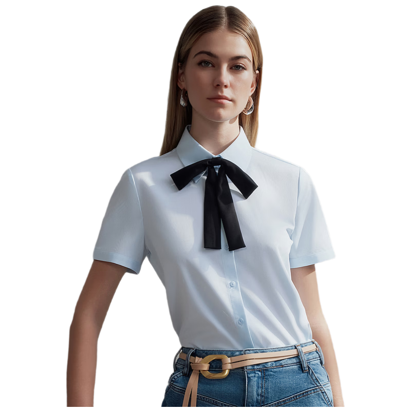 G2000 Modal Stretch Women's Short Sleeve Shirt with Bow Gift Spring Summer Mall Edition Ice Blue Size 38
