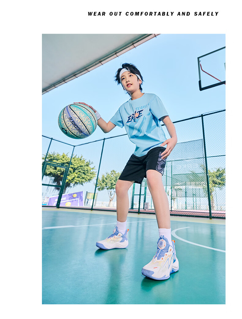 ERKE Kids Boys Sneakers Children's Dial Buckle Mesh Breathable Durable Basketball Shoes Microcrystalline White/Black/Silver Size 38 23
