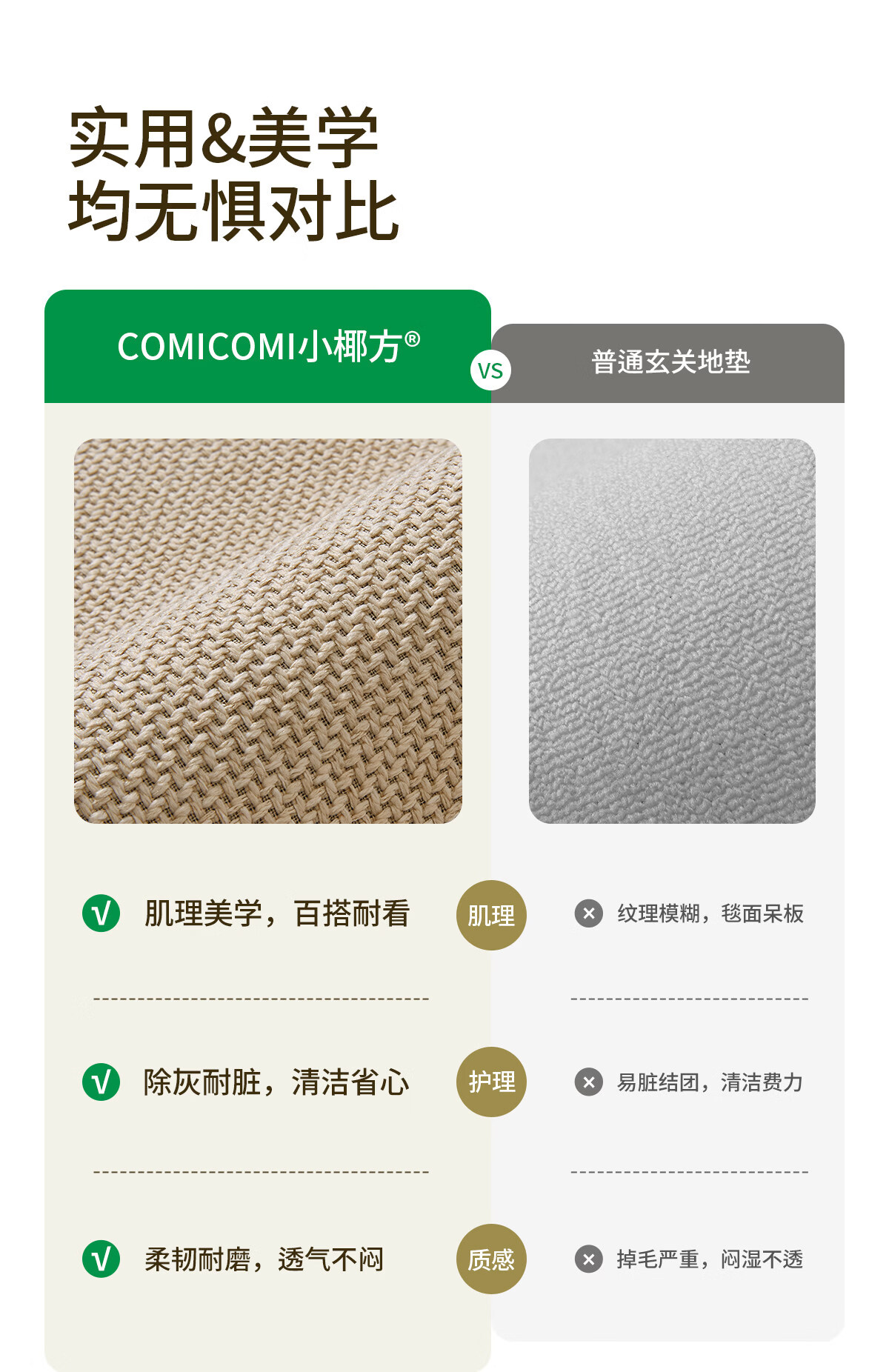 COMICOMI Small Coconut Square Entrance Floor Mat Non-Slip Cuttable Luxury Dust Removal 60*90cm 4