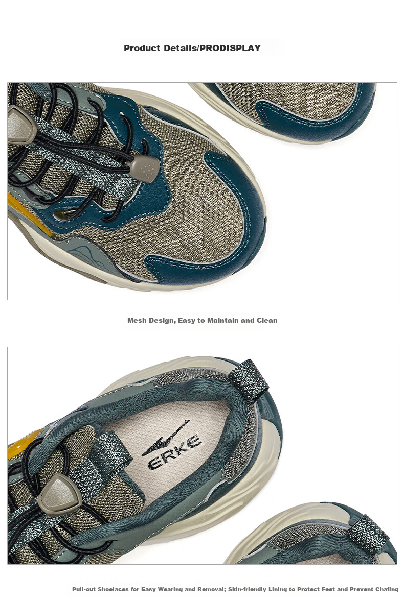 ERKE Kids Boys Girls Casual Shoes Children's Drawstring Shock Absorption Sports Shoes Black/Carbon Gray Size 36 40