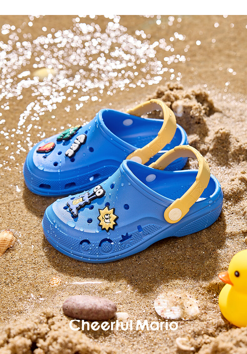 Cheerful Mario 2026 New Summer Kids Breathable Soft Sole Clog Boys Home Soft Sole Bathing Beach Sandals 28