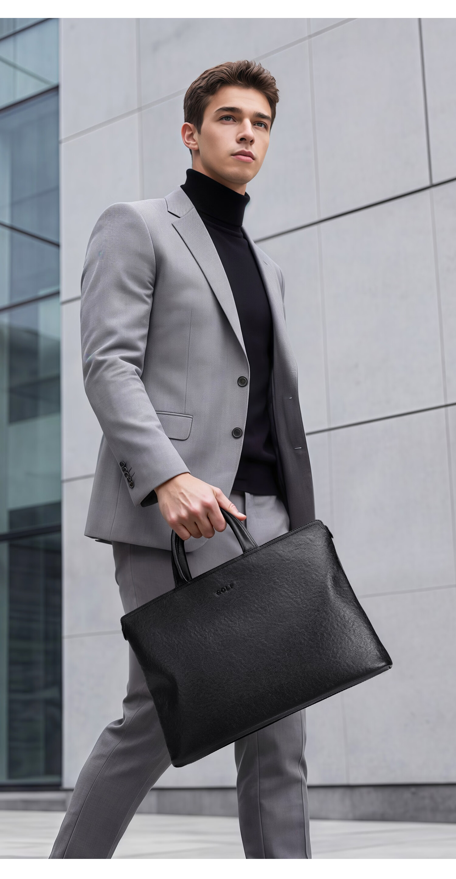 GOLF Men's Briefcase First Layer Cowhide Handbag 13.3/14 Inch Laptop Bag Business Document Bag 17