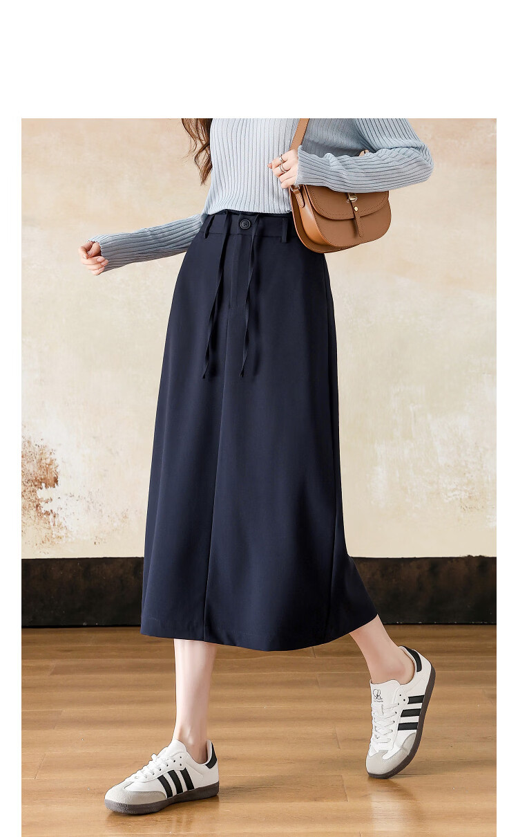 Demana Lady Manlv Spring Elegant Waist Rope Design Spliced Straight Mid-Length Women's Skirt 11