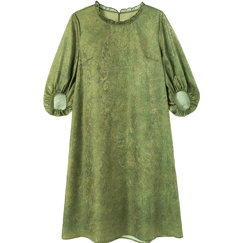 Demana "Smoke Envelops Cold Water" Spring National Style New Chinese Silk Jacquard Slim Fit Short Sleeve Dress for Women High-End Feel