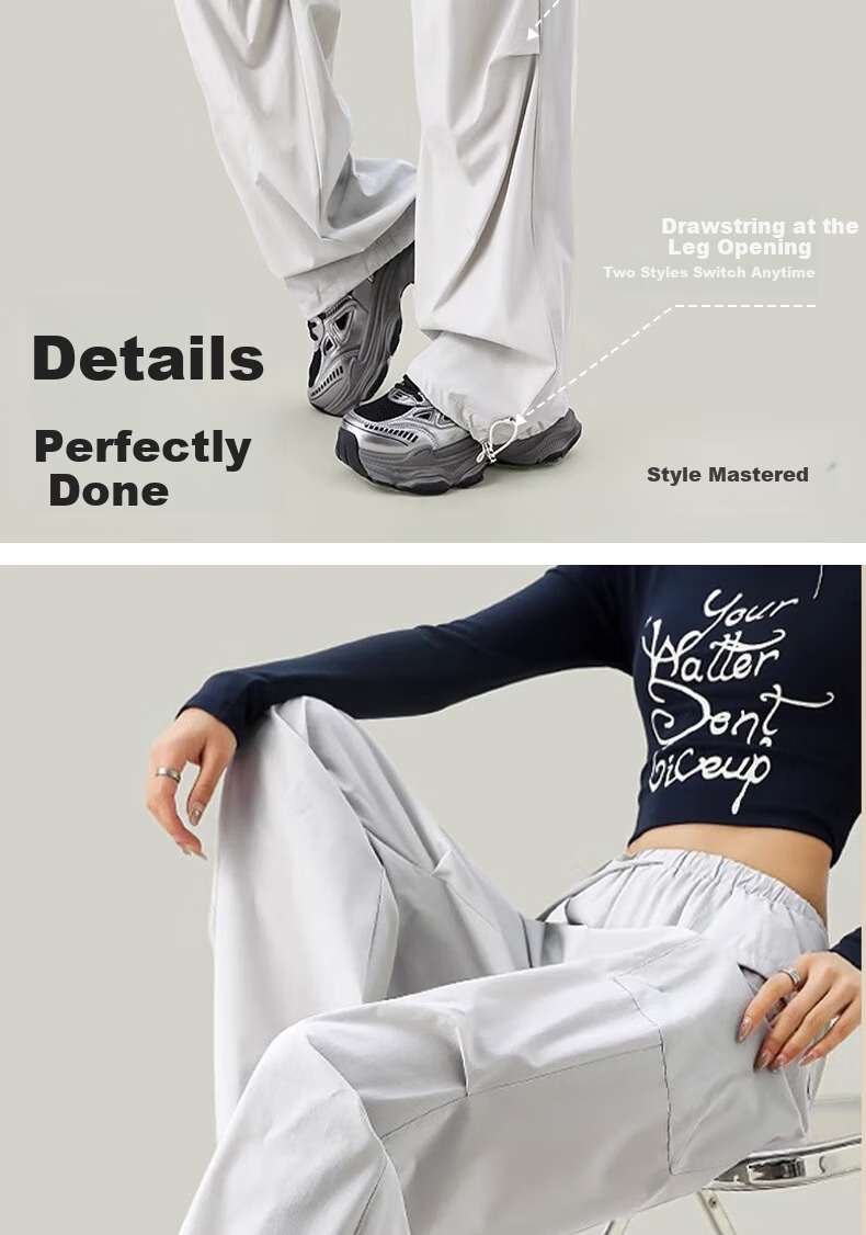 Free Style Women's Cargo Casual Pants New Drawstring Yoga Dance Loose Straight Outdoor Hiking Sports Long Pants Summer 4