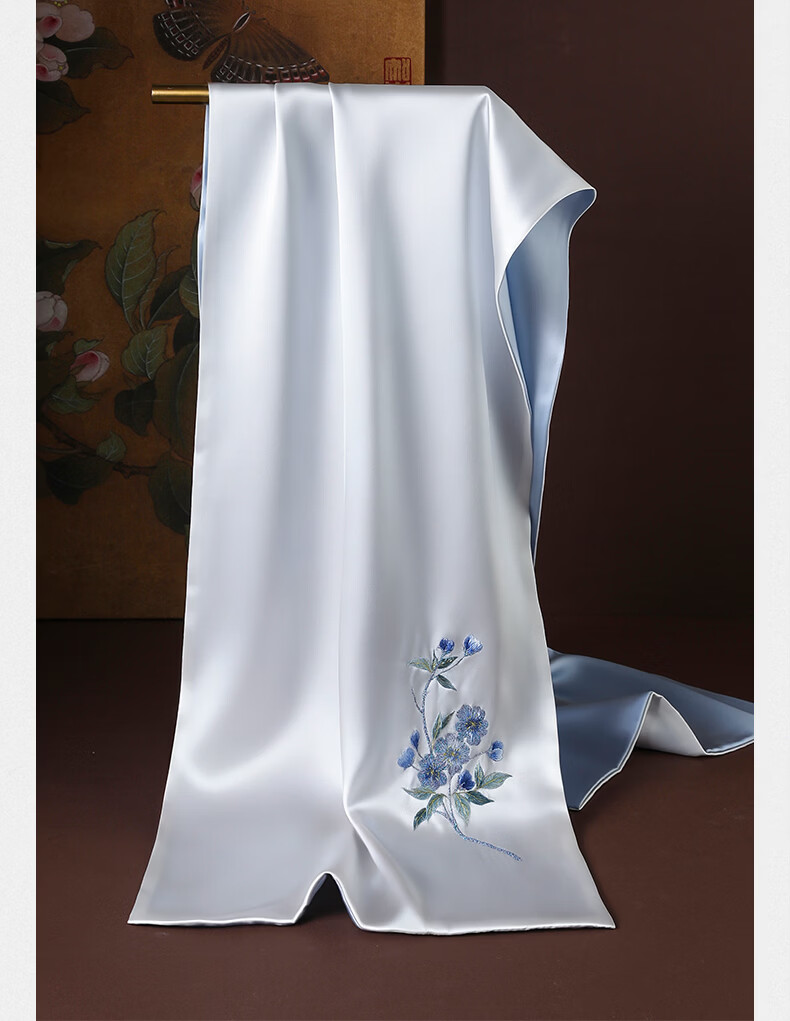 Hangsilu Silk Scarf for Women, Suzhou Embroidery Mulberry Silk Shawl, Birthday Gift, Holiday Present for Girlfriend, Mother, Elders, High-End 15