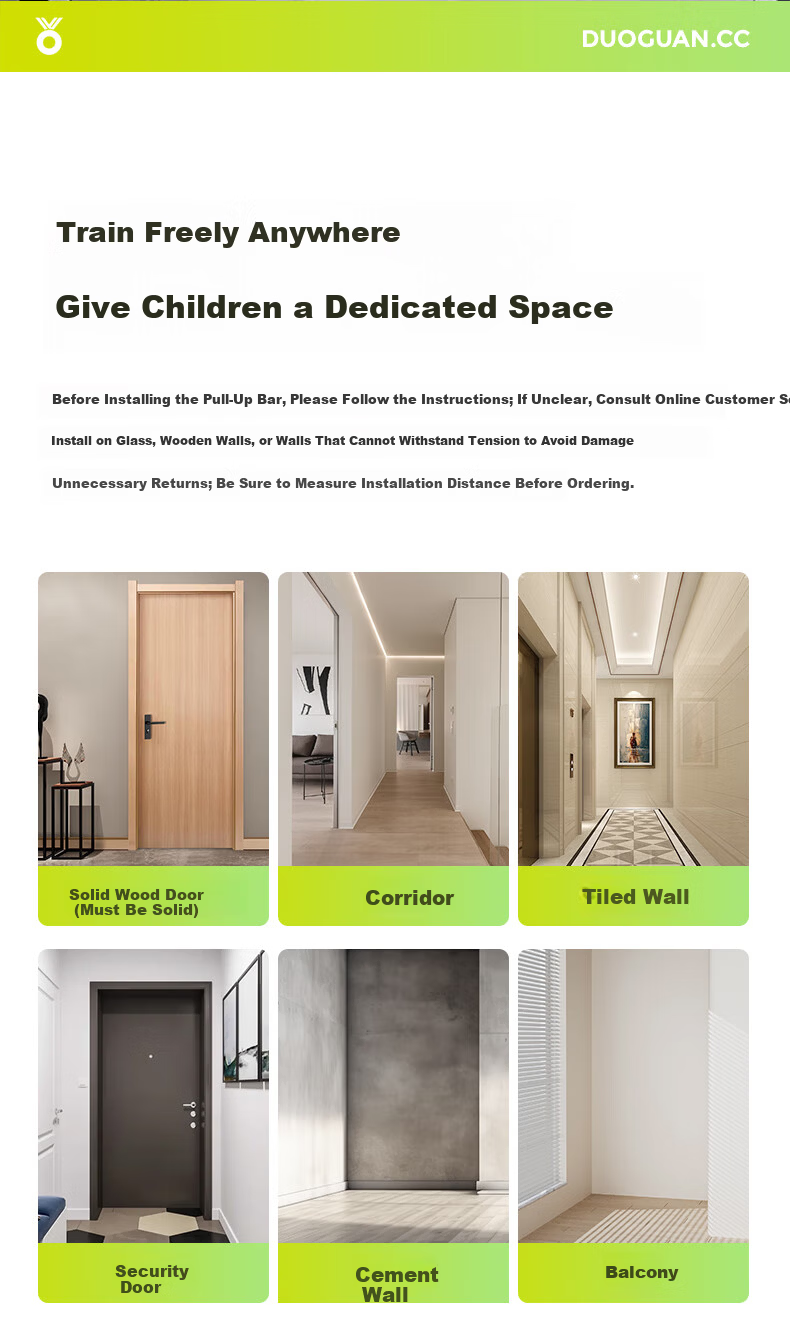 DUOGUAN Home Indoor Pull-Up Bar Multifunctional No-Drill Door Frame Wall-Mounted Pull-Up Bar Kids Fitness Equipment 9
