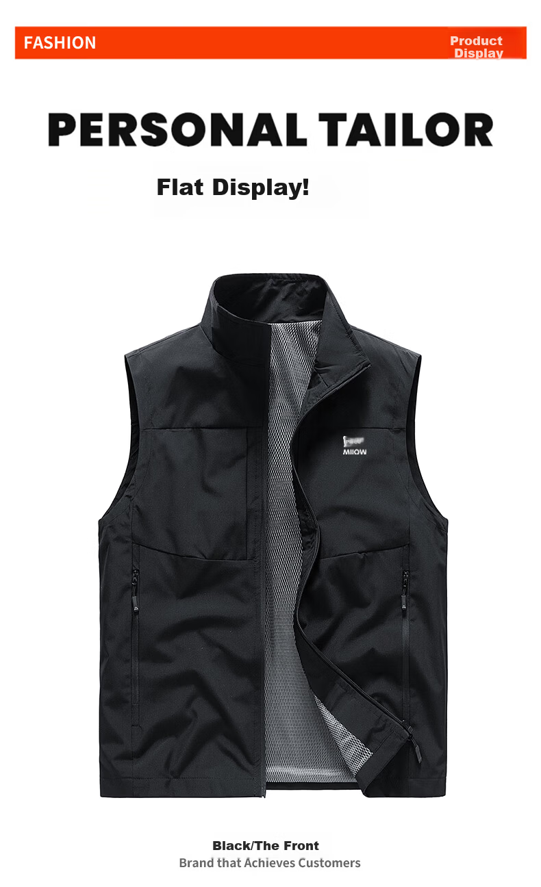 Miiow Men's Vest Spring Autumn Jacket Trendy Breathable Outdoor Sleeveless Quick-Dry Waistcoat Black 2XL 5