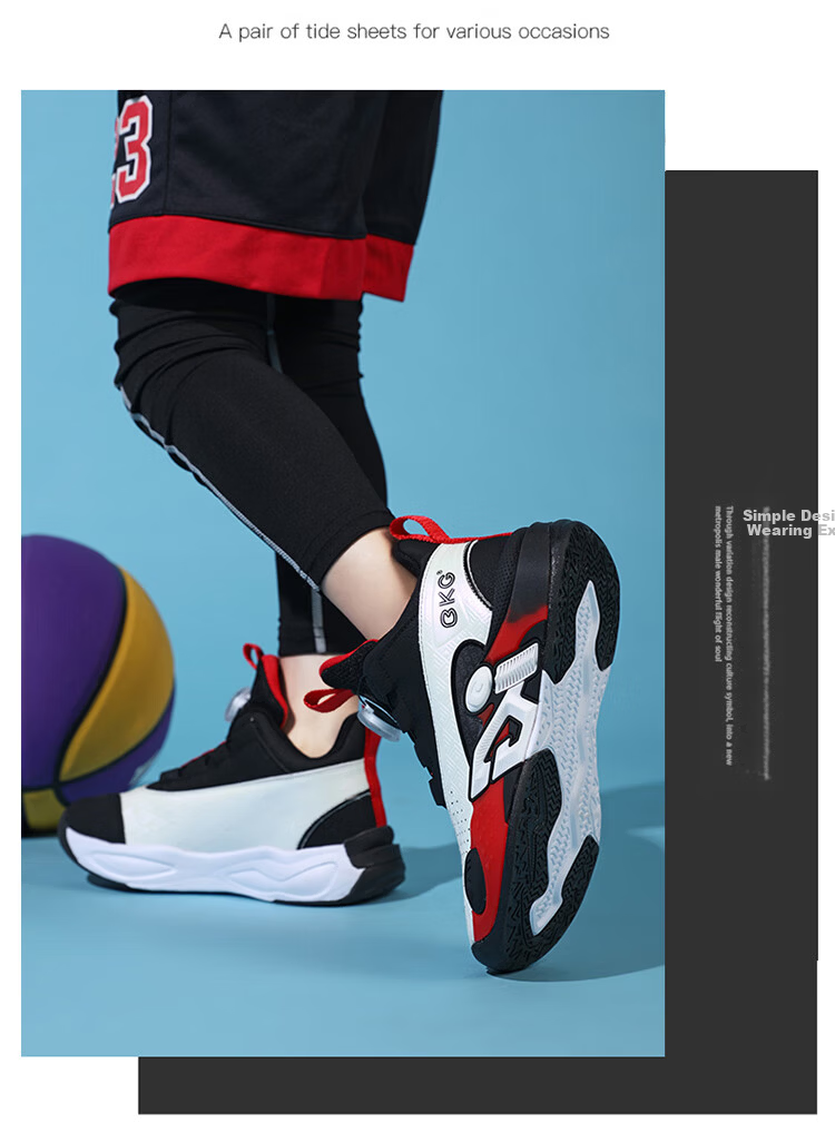 BKG Kids Basketball Shoes Boys Non-Slip Sports Youth Leather Cushioning Sneakers ZYC25568 Black White Size 32 10