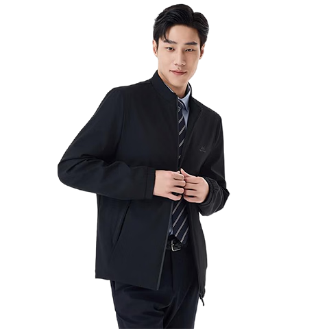 Woodpecker [Breathable and Wrinkle-Free] Men's Spring Business Casual Executive Stand Collar Jacket Black XL