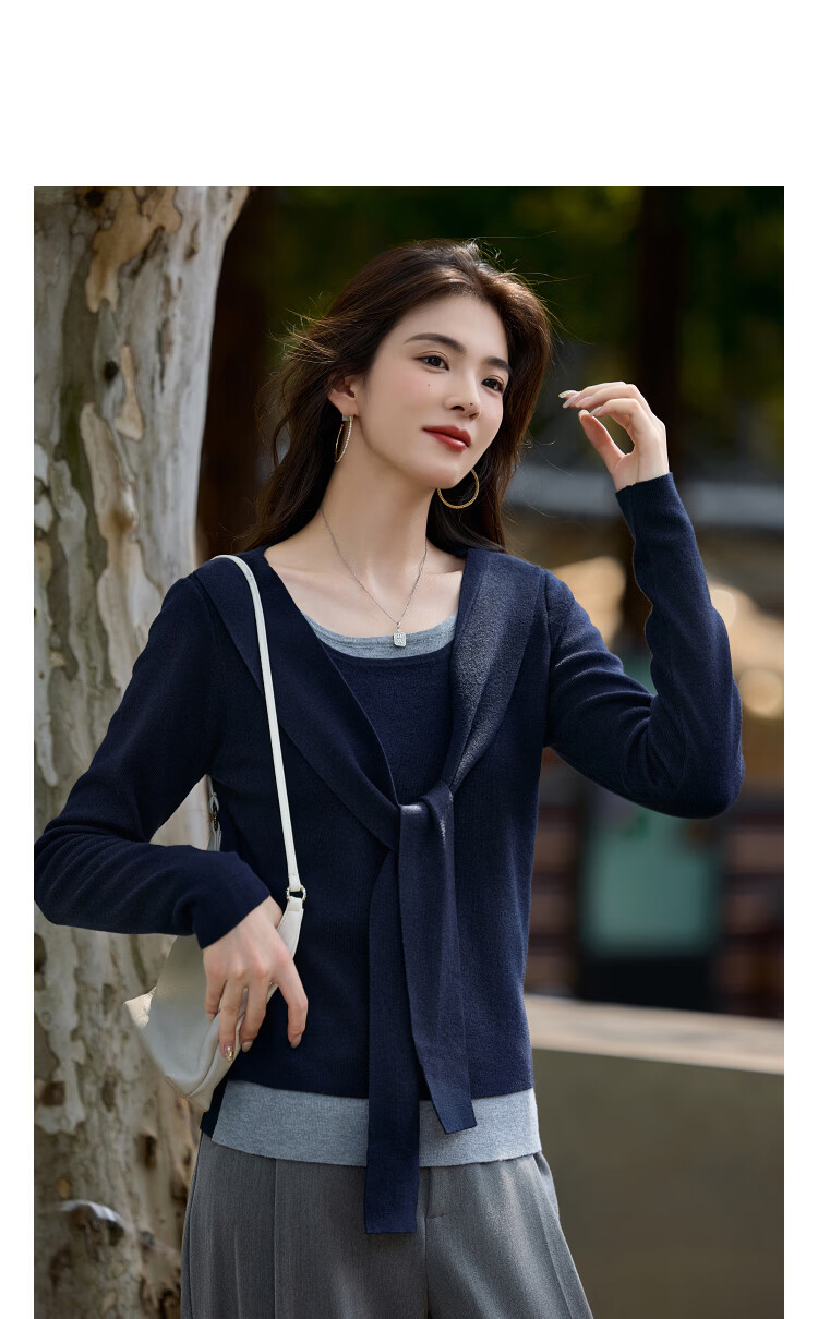 Demana [Lazy Friendly] Spring Sheep Wool and Mulberry Silk Blend Pullover Two-in-One Colorblock Shawl Women's Knit Sweater 12